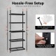 5-tier heavy-duty metal shelving unit with adjustable wire racks, featuring a hassle-free setup for versatile storage.