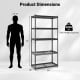 5-tier heavy-duty metal shelving unit dimensions with adjustable shelves, suitable for garage or warehouse use.