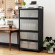 5-tier black kitchen storage cabinet with 4 flip-up doors and adjustable feet for versatile organization.