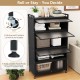 5-tier black kitchen storage cabinet with flip-up doors, adjustable feet, and lockable casters for versatile.