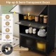 5-tier black kitchen storage cabinet with flip-up semi-transparent doors and convenient handles for easy access.
