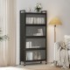 5-tier black kitchen storage cabinet with adjustable feet, rolling wheels, and fluted decoration for stylish organization.