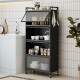 5-tier black kitchen storage cabinet with rolling wheels, adjustable feet, and fluted decoration for ample organization.