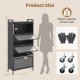 5-tier black kitchen storage cabinet with 4 flip-up doors, adjustable feet, and rolling wheels for versatile organization.