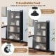 5-tier black kitchen storage cabinet with adjustable feet, rolling wheels, and flip-up doors for versatile organization.