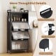 5-tier black kitchen storage cabinet with 4 flip-up doors, heavy-duty metal frame, and rolling wheels for easy mobility.