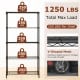 5-tier black metal storage shelving unit with V-shaped wire rack, 1250 lbs capacity, ideal for organizing various.