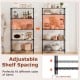 5-tier black metal storage shelving unit with adjustable shelves, ideal for organizing kitchen and garage items.