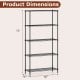5-tier black metal storage shelving unit dimensions, featuring adjustable shelves and a 1250 lbs capacity for versatile.