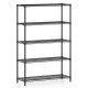 5-tier black metal storage shelving unit with V-shaped wire racks, adjustable shelves for versatile organization.