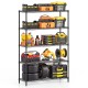 5-tier black metal storage shelving unit with adjustable shelves, featuring V-shaped wire racks for garage or basement.