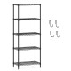 5-tier black metal storage shelving unit with adjustable shelves and 750 lbs capacity, ideal for kitchen and garage.