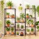 5-tier black metal storage shelving unit with plants, featuring adjustable shelves and heavy-duty frame for versatile.