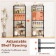 5-tier black metal storage shelving unit with adjustable shelves, ideal for organizing kitchen and garage items.