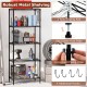 5-tier black metal storage shelving unit with adjustable shelves and 750 lbs capacity, ideal for garage and pantry.
