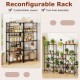 5-tier black metal storage shelving unit with adjustable shelves, ideal for kitchen and garage organization.