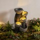 5-tier outdoor water fountain with LED lights, resin construction, and cascading design for patio or deck ambiance.