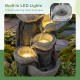 Close-up of the built-in LED lights in the 5-tier outdoor water fountain, enhancing ambiance with a warm glow for.