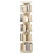 5-tier rotating bookshelf in natural finish with dividers, perfect for organized storage of books and decor.