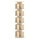 5-tier rotating bookshelf with dividers in natural finish, featuring 360° swivel and anti-falling baffles for organized.