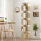 5-tier rotating bookshelf in natural finish with dividers, ideal for organizing books and decor in any space.
