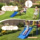 5-in-1 kids swing set featuring two belt swings and a safe slide, designed for backyard fun and stability.