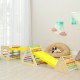 Kids triangle climber play gym set with yellow slide, featuring sturdy wood construction and multifunctional design for.