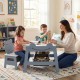 Toddler table and two bear-shaped chairs in grey, featuring a reversible chalkboard and whiteboard for creative play.