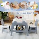 Cute grey 5-in-1 toddler table with reversible chalkboard, two chairs, and storage for arts and crafts activities.