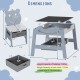 5-in-1 toddler table and 2 chairs set with reversible chalkboard, storage, and bear-shaped design for ages 3-10.
