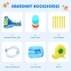 Multifunctional inflatable water bounce with accessories including blower, stakes, and repair pack for kids' fun.
