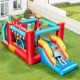 Colorful 5-in-1 Ice Cream inflatable bounce house with slide, ball pit, and basketball hoop for outdoor fun.
