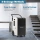 154 Pints commercial dehumidifier showcasing pump and gravity drainage options with 16 ft and 6.6 ft drain hoses.