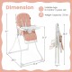 Compact highchair in pink with adjustable tray, removable cushion, and foldable design for easy storage and transport.