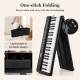 Foldable 88 key electric piano in black with lightweight design, carry bag, and one-click folding for easy storage.