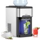 3-in-1 ice maker and water cooler with stainless steel design, producing ice, hot, and cold water for versatile use.