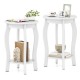 Set of 2 white 15-inch round end tables with 2-tier storage shelves, ideal for living room or bedroom use.