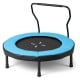 40-inch blue trampoline with padded edge and foam handle, designed for kids' indoor and outdoor fitness fun.