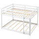 Full over full low-to-ground bunk bed in white with solid wood frame and integrated ladder for easy access.
