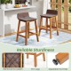 Set of 2 solid acacia wood bar stools with PE rattan seats, backrests, and footrests, ideal for porch or balcony use.