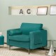 Modern accent chair in teal suede fabric with removable back cushion, perfect for living room or office relaxation.