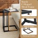 C-shaped side table in dark gray with adjustable foot pads, perfect for snacks and drinks in living room or bedroom.