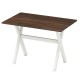 Modern dining table with a spacious wood grain surface and X-shaped white frame, perfect for kitchens and living areas.