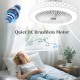 19-inch white ceiling fan with light, featuring a quiet DC brushless motor and adjustable color temperature for rooms.