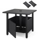 Black outdoor side table with 1.89" umbrella hole, sturdy zinc-iron structure, and storage door for patio use.