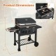 24-inch barrel charcoal grill with dimensions, featuring 544 sq.in cooking area and 2 folding side tables for outdoor.