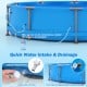 Drainage valve connector and plug for the 12 ft outdoor family swimming pool with metal frame for easy water drainage.