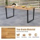 Acacia wood outdoor dining table with sturdy metal frame, 69" x 32" size, designed for 6 people and includes 2".
