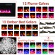 Color options for the 60 inches electric fireplace, showcasing 12 flame colors and 12 ember bed colors for.