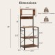 Dimensions of the 5-tier microwave stand in rustic brown, showcasing 60" height and 4 open shelves for versatile.